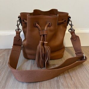 J.Jill Brown Leather Crossbody Bucket Bag with Tassels j Jill boho